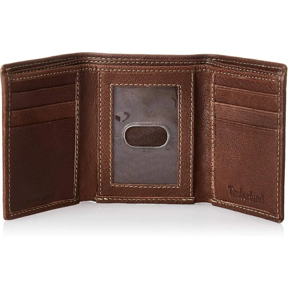 🆕Men Brown Genuine Leather Rfid Blocking Trifold Wallet, Brown, One Size